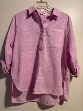 Relaxed Pink Button-Cuff Popover Blouse